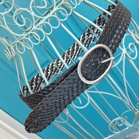 Genuine Leather Belt Braided Woven Real Leather Belt REVERSABLE Multicolor L - Picture 1 of 12